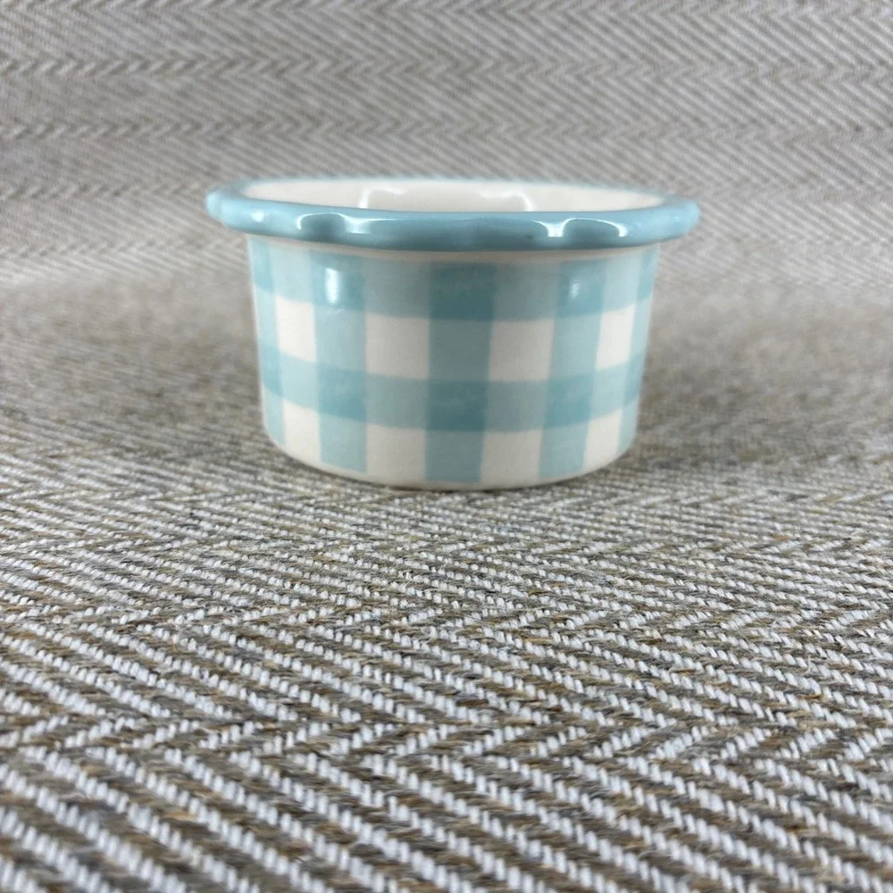 Pioneer Woman Ramekin‎ Cow Plaid Blue Gingham Design Custard